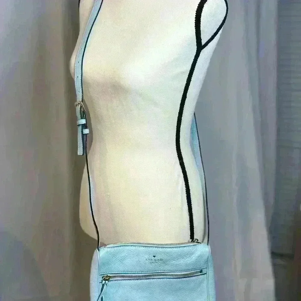 Kate Spade Leather Crossbody - Aqua Blue with front zipper